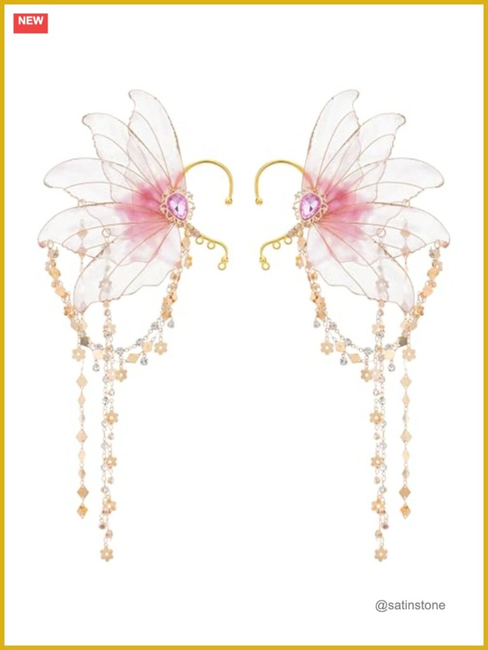 Fairy Elf Ear Cuffs Butterfly Wings Tassel Non Piercing Women Cosplay